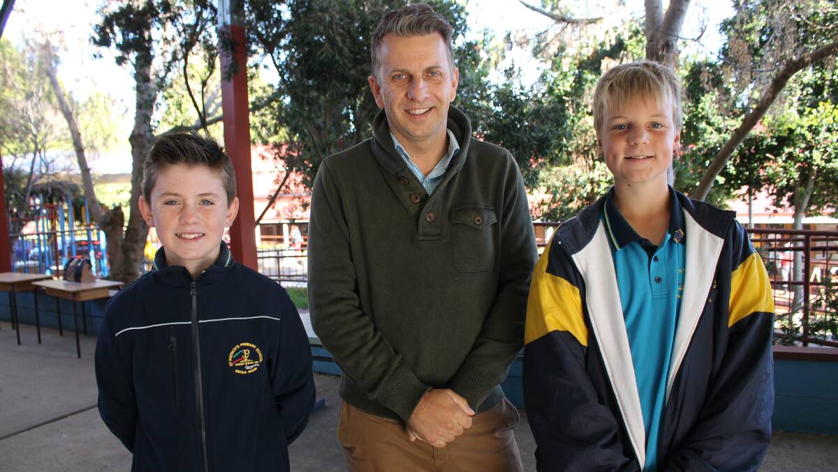 REMEMBERING NOA: School captain Sam Griffin, Member for Bega Andrew Constance and school vice-captain Brendan Cooper after the announcement on Monday.