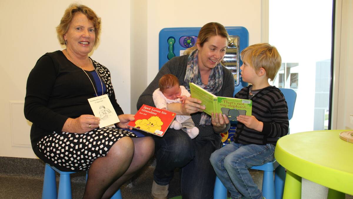 2016 IMB RECIPIENT: Birth to Kindergarten Reading Project's Mary Hourigan with Nicole van den Berg and her children Alex and Ariella Marwick at the South East Regional Hospital. Picture: Alasdair McDonald