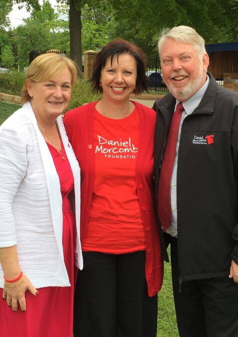 Big red: The Bega Valley's Melissa Pouliot with Daniel Morcombe's parents Denise and Bruce Morcombe ahead of Big Red's visit to the Far South Coast.