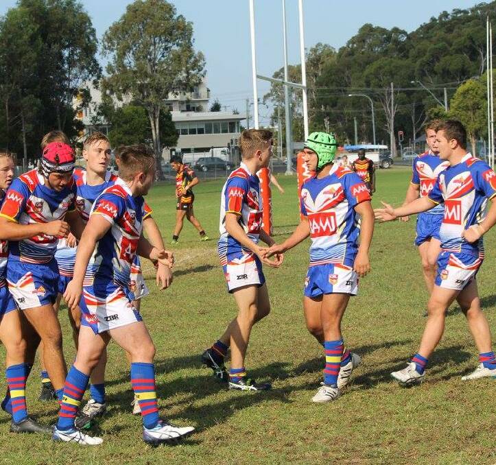 ON A MISSION: The Greater Southern Stingrays under 18s team has a low-key try celebration in round one at Mackay Park. Picture: Greater Southern Stingrays. 