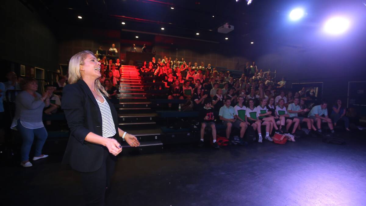 ALUMNUS: Natalie Bassingthwaite greet dance, drama and music students at the Wollongong High School of the Performing Arts as part of the 100 year anniversary celebrations. Picture: Robert Peet