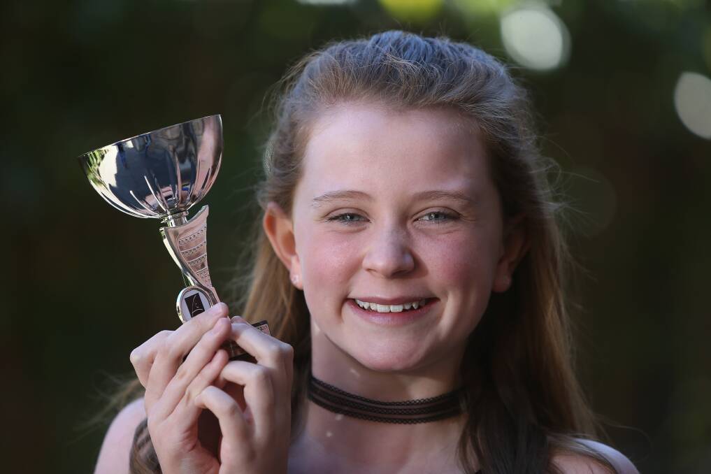 Piper Farrell from Keiraville after winning the 12 years and under Country Music Solo section of the Wollongong Eisteddfod on Monday May 29. Picture: Robert Peet