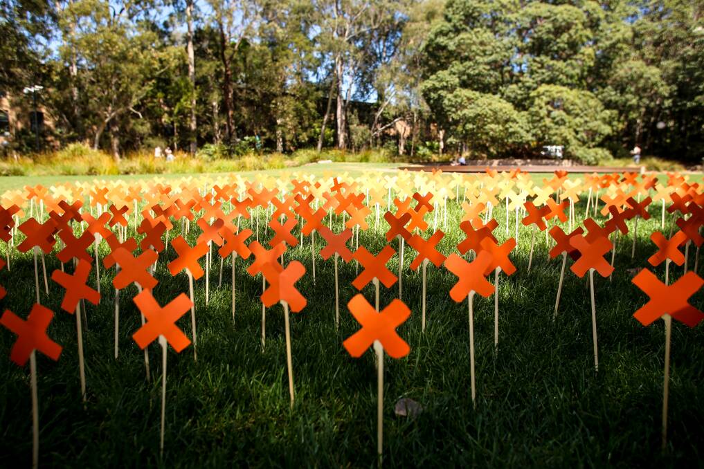 A sea of Xs will be dotting the University of Wollongong lawn this week as part fo Global Climate Change Week. Picture: Georgia Matts