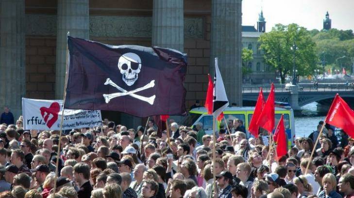 A pro-piracy demonstration in Stockholm, Sweden, 2006 - the same year the Piratpartiet was founded. Photo: Jon Åslund