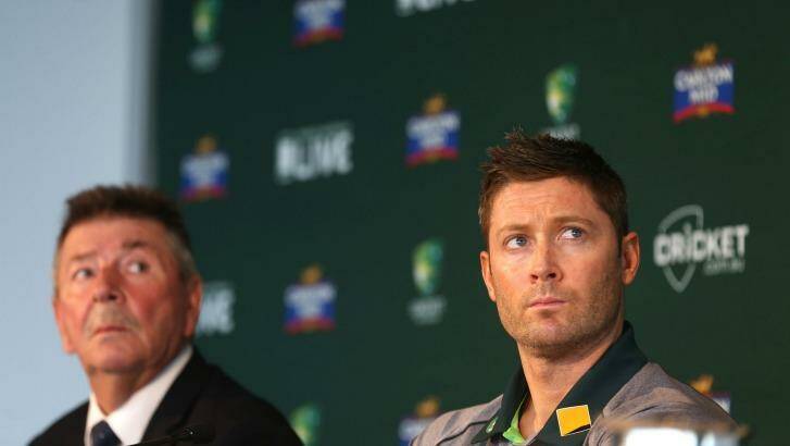 Right to set deadline: Michael Clarke fronts the media with national selector Rod Marsh earlier in January.  Photo: James Alcock