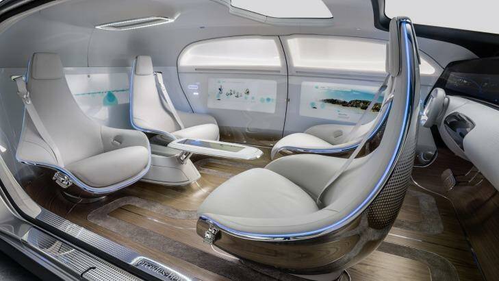 The interior of the Mercedes F 015, a driverless model. 