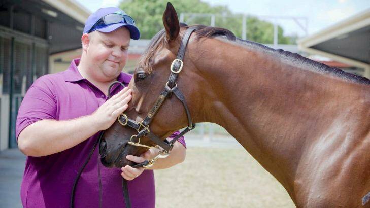 Nathan Tinkler with a horse from his stables at the 2010 Magic Millions: Photo: Glenn Hunt