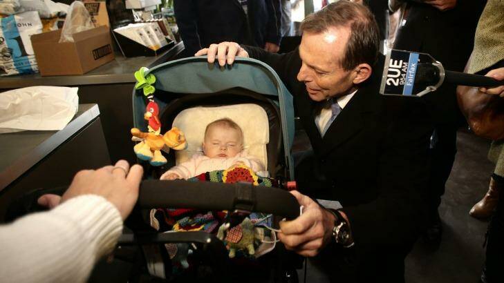 Tony Abbott pushed, then dumped a maternity leave scheme that paid new mothers their full salary for six months. Photo: Alex Ellinghausen