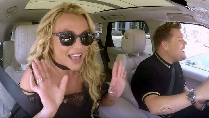 Britney Spears and James Corden do Carpool Karaoke. Photo: CBS/screengrab