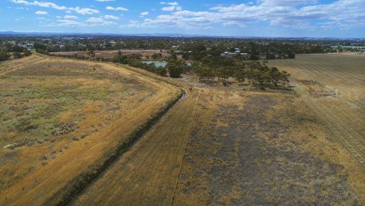 An aerial view of the four hectares where radioactive carcasses are buried in Werribee. Photo: Joe Armao