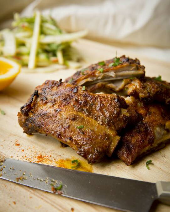 Frank Camorra's slow-cooked American ribs <a href="http://www.goodfood.com.au/good-food/cook/recipe/slowcooked-american-ribs-20131028-2wb36.html"><b>(RECIPE HERE).</b></a> Photo: Marcel Aucar