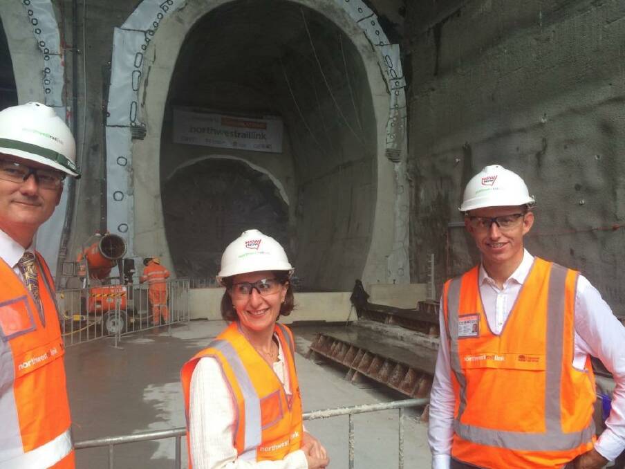 Gladys Berejiklian and Rodd Staples at the North West Rail Tunnel site. Photo: Jacob Saulwick