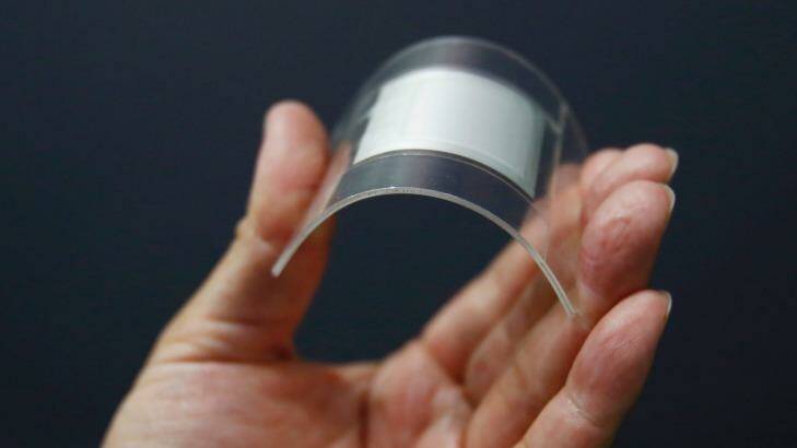 A Panasonic lithium-ion flexible battery that's just 0.55 millimetres thick. Photo: Koji Ueda