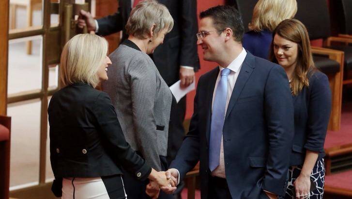 Senator Zed Seselja and Katy Gallagher are at loggerheads over gay marriage. Photo: Andrew Meares
