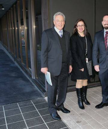 And one remains: Australian Motoring Enthusiast Party senator Ricky Muir (second from right) in July with advisers Peter Breen (left), Sarah Mennie and Glenn Druery. All three advisers have now left the team. Photo: Alex Ellinghausen
