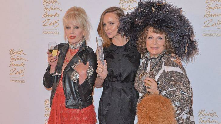 Good friends off stage, Joanna  Lumley, Stella McCartney and Jennifer Saunders pose in the Winners Room at the British Fashion Awards last year at the London Coliseum. Photo: Getty Images/Anthony Harvey