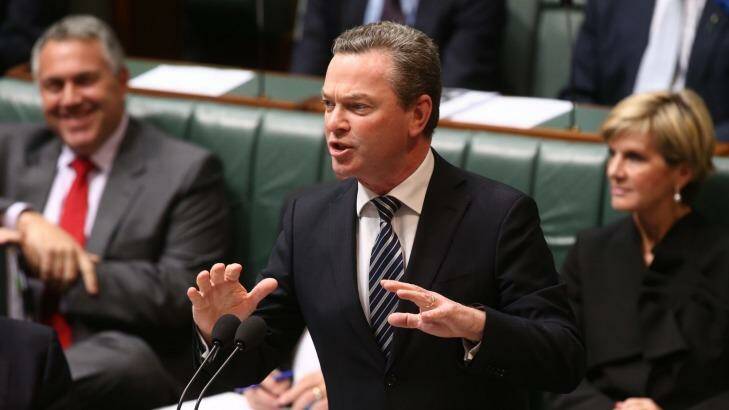 Education minister Christopher Pyne during question time at Parliament House in Canberra on Monday.  Photo: Andrew Meares