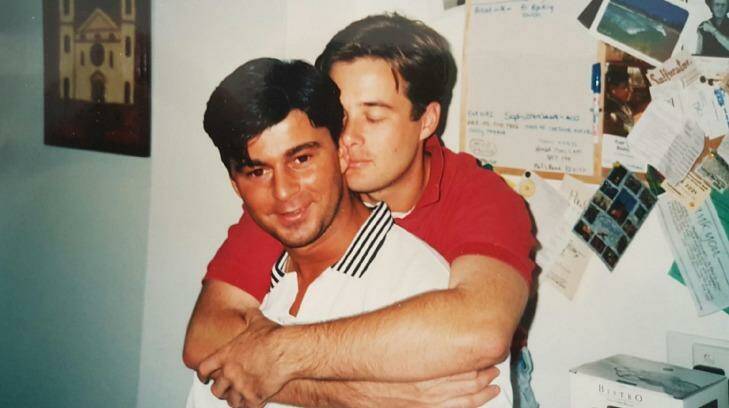 Jones (in red shirt) lost his boyfriend Stephen to AIDS-related illness. Photo: Supplied