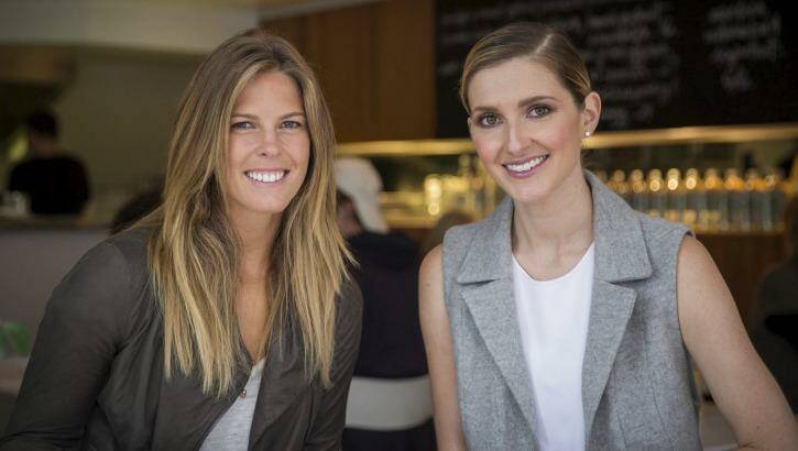 Date with Kate:  Torah Bright, left, and Kate 
Waterhouse at the Flat White cafe in Woollahra.
 Photo: Mimi Liu