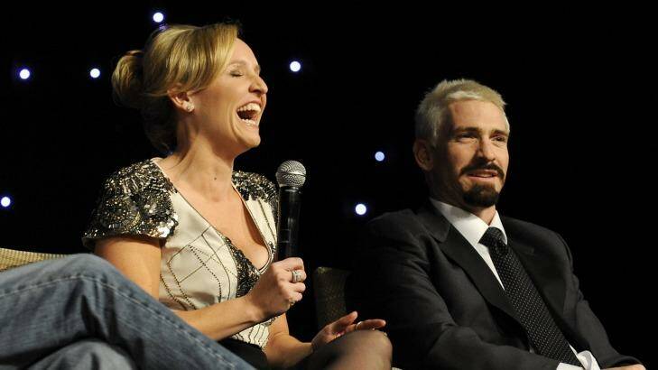 Fifi Box and Jason Akermanis at a Shane Warne Foundation luncheon at Crown Casino in 2010. Photo: Pat Scala