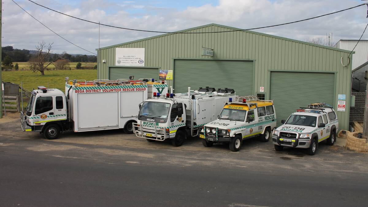 The Volunteer Rescue Association shed on Tarraganda Lane, with the four rescue vehicles the squad uses. 