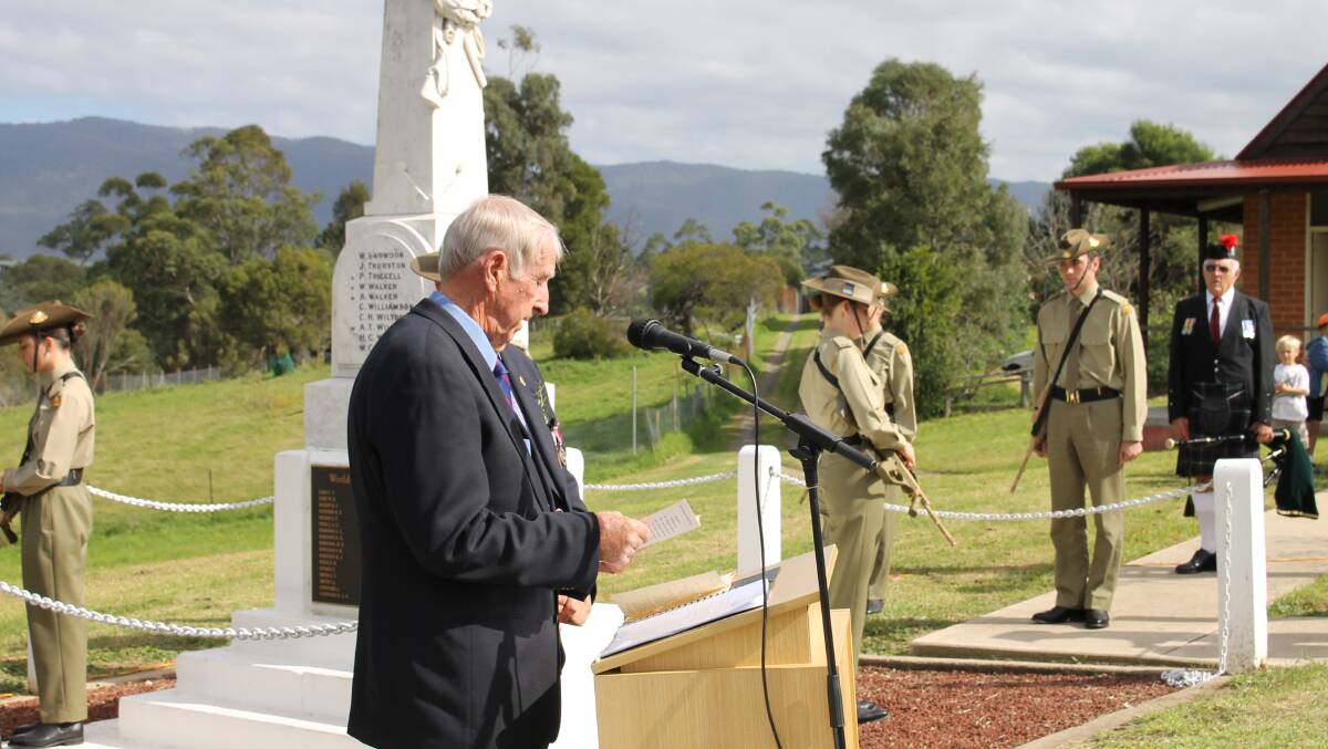 Michael Guthrie gives the Prayer of Thanksgiving at the Bemboka Anzac Day commemorative service.