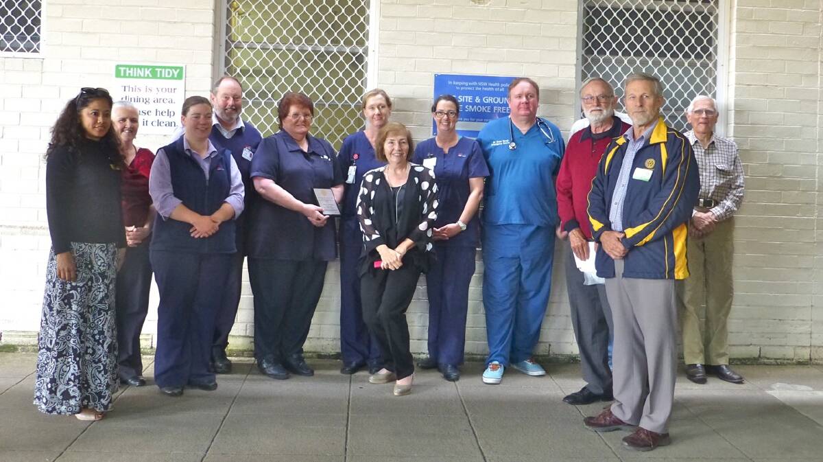 Bega Rotary representatives present the Pride in Workmanship Award on behalf of the Rotary E-Club of Greater Sydney to nursing staff  at the Bega Hospital.