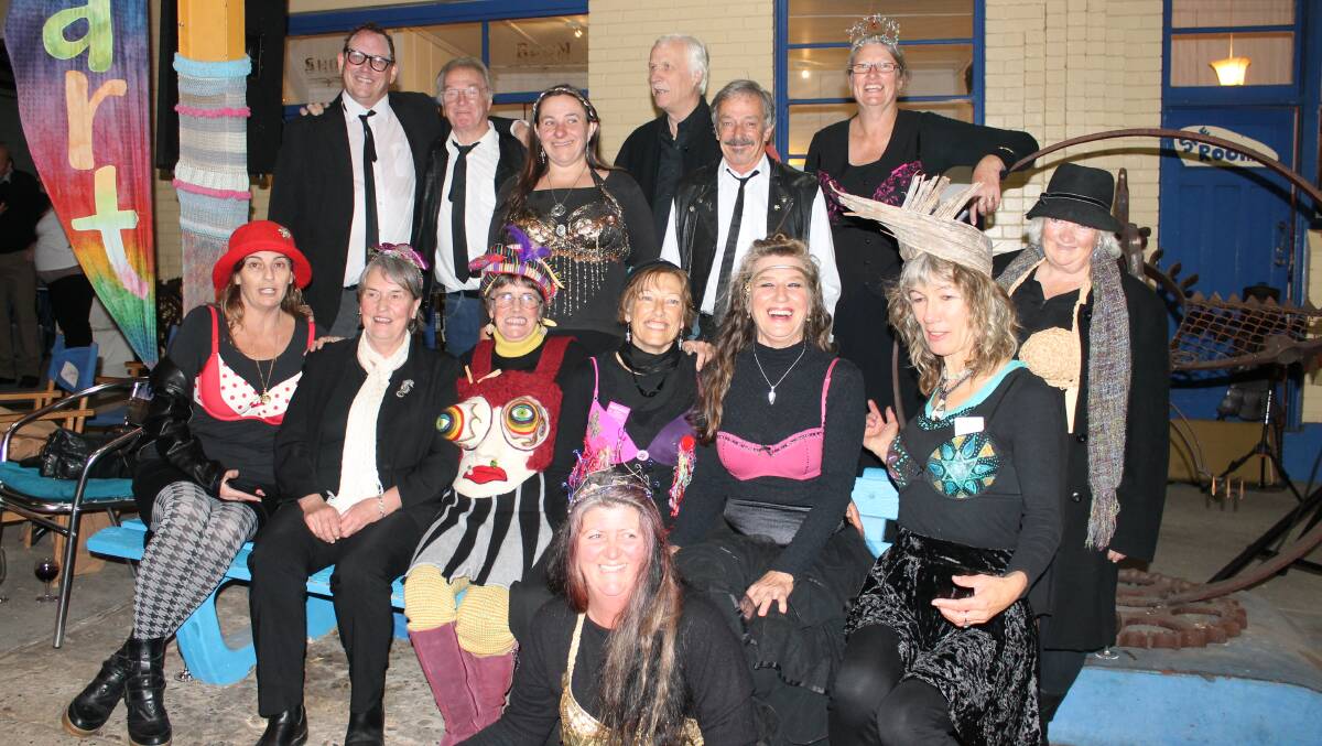 Members of The Frayed Edges of Quaama at the opening night of their fibre arts exhibition, The Bra Show, with members of The Hoops. Frayed Edges' exhibition closed with an auction last Monday, with money raised going to the National Breast Cancer Foundation. 