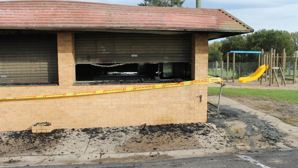 The kiosk on the Bega Recreation Grounds where a fire was started in wheelie bins on the right-hand side of the building.