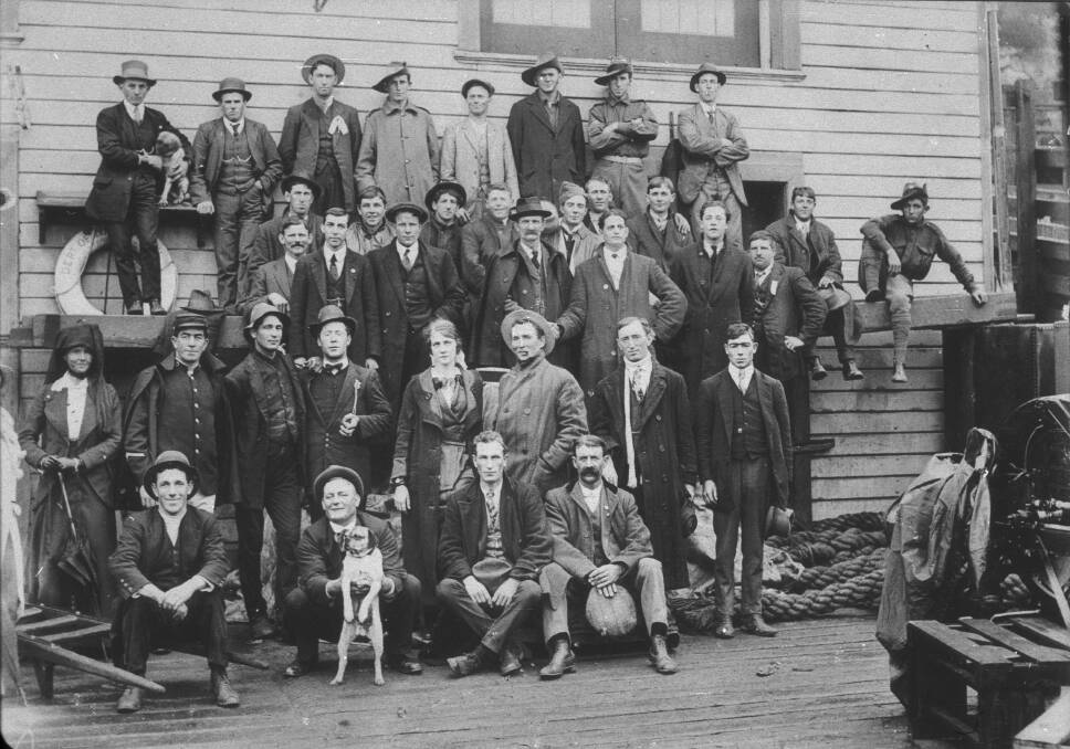 The Bega Valley’s first enlisted men for World War 1 pose on Tathra Wharf in 1914. Photo: State Library of NSW.