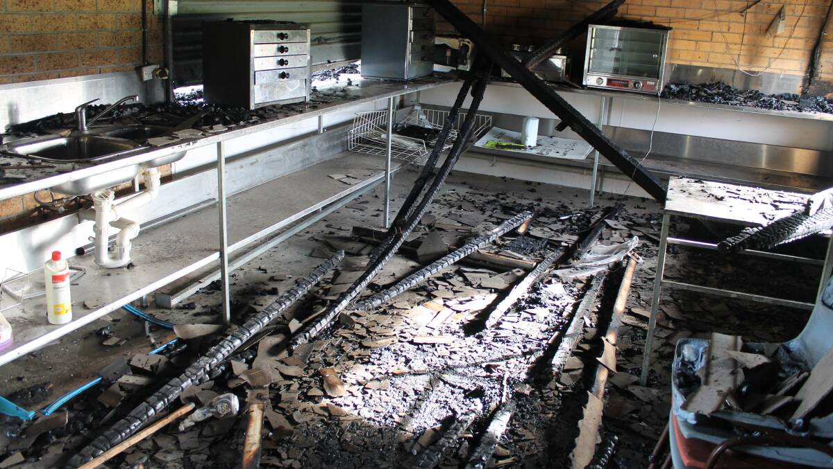 The inside of the Bega Recreation Grounds kiosk where a fire, apparently deliberately lit, caused extensive damage.