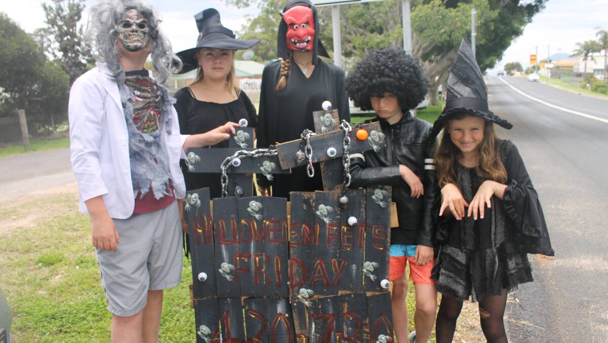 Duke Creary, Brooke Kennedy, Lucy Little, Brock and Taia Creary get in a bit of scaring practice in preparation for Friday’s Tathra Public School fete.