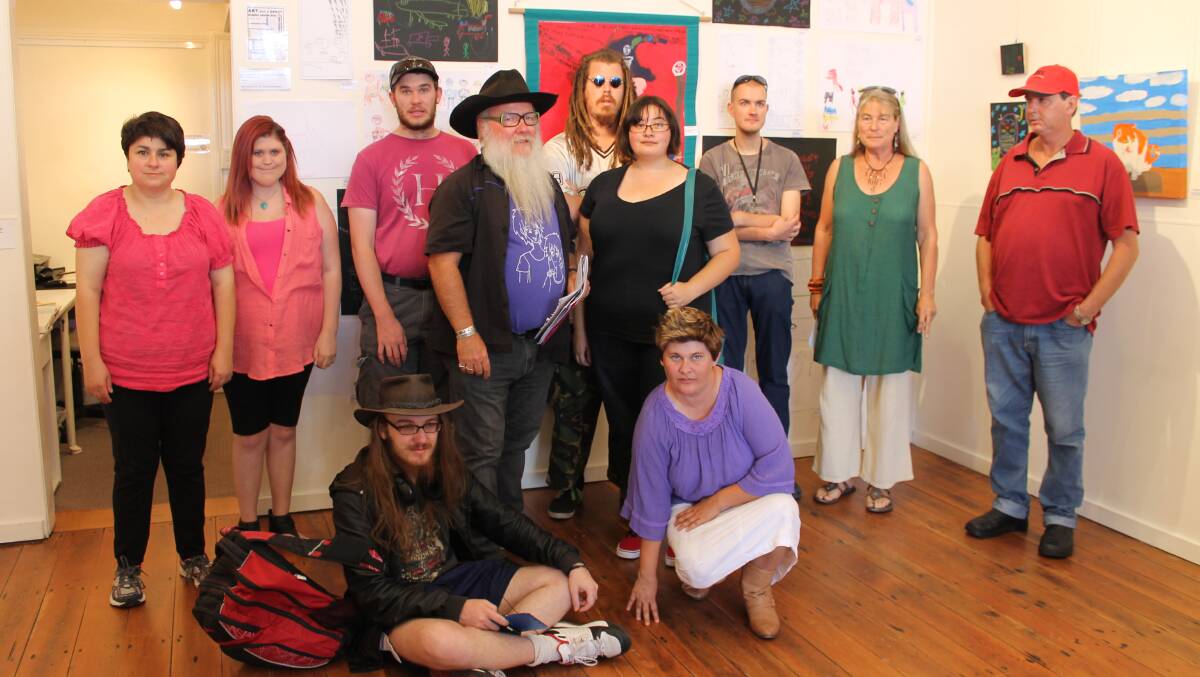 Some of the artists from across the Bega Valley, Monaro and Eurobodalla who are taking part in the My Story, My Place exhibition with their mentors (from left) Mary Jaa Jaa, Alicia Rosembaum, Kyle Sanderco, mentor Steve Fox, Huon Laurie, Renee Mason-Orani, Luc Sedaitis, mentor Annie Franklin, James Smith, (seated) Adam Stevenson and Maryanne Constable. 
