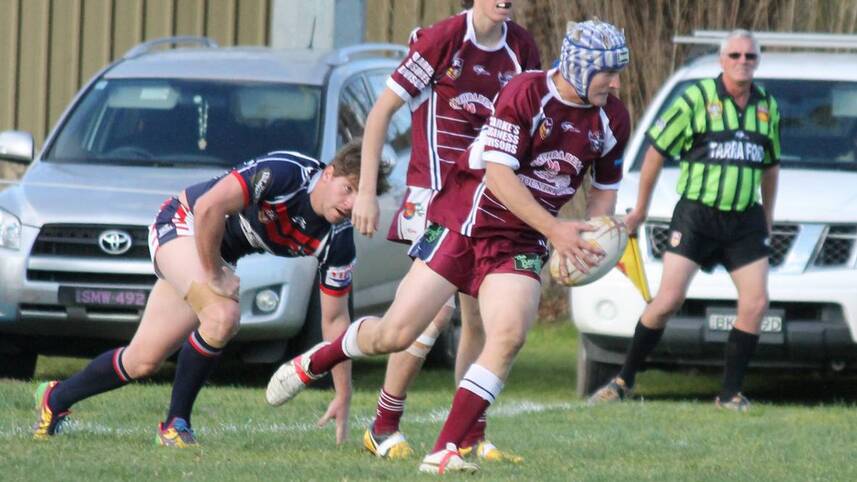 Sea Eagle Stephen Marhsall runs up the ball after side-stepping Scott Fuller recently.