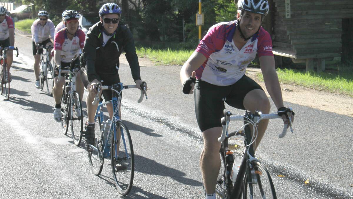 Cyclists on the Little Jem Foundation's fundraising ride from Sydney to Newry head off from Tathra on Saturday morning