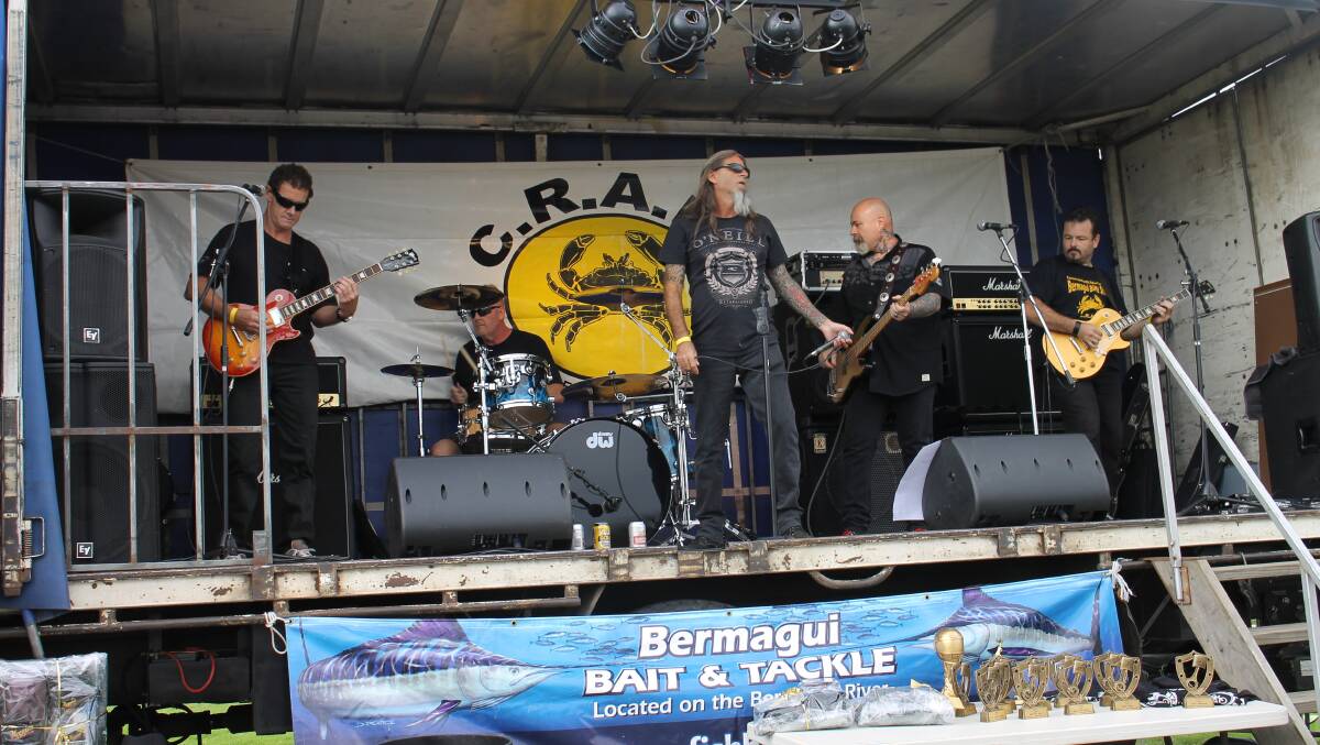 Wollongong band "Crisis"entertain the audience at the Bermagui Bike Show