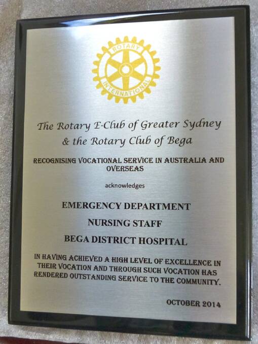 Bega Hospital's emergency staff receive Rotary honour