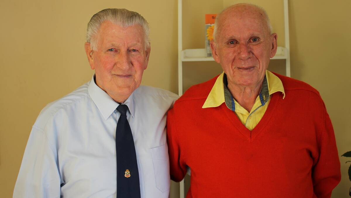 Korean War veteran Tom Blake (left) with Bega RSL sub branch president Barry Stoney. 