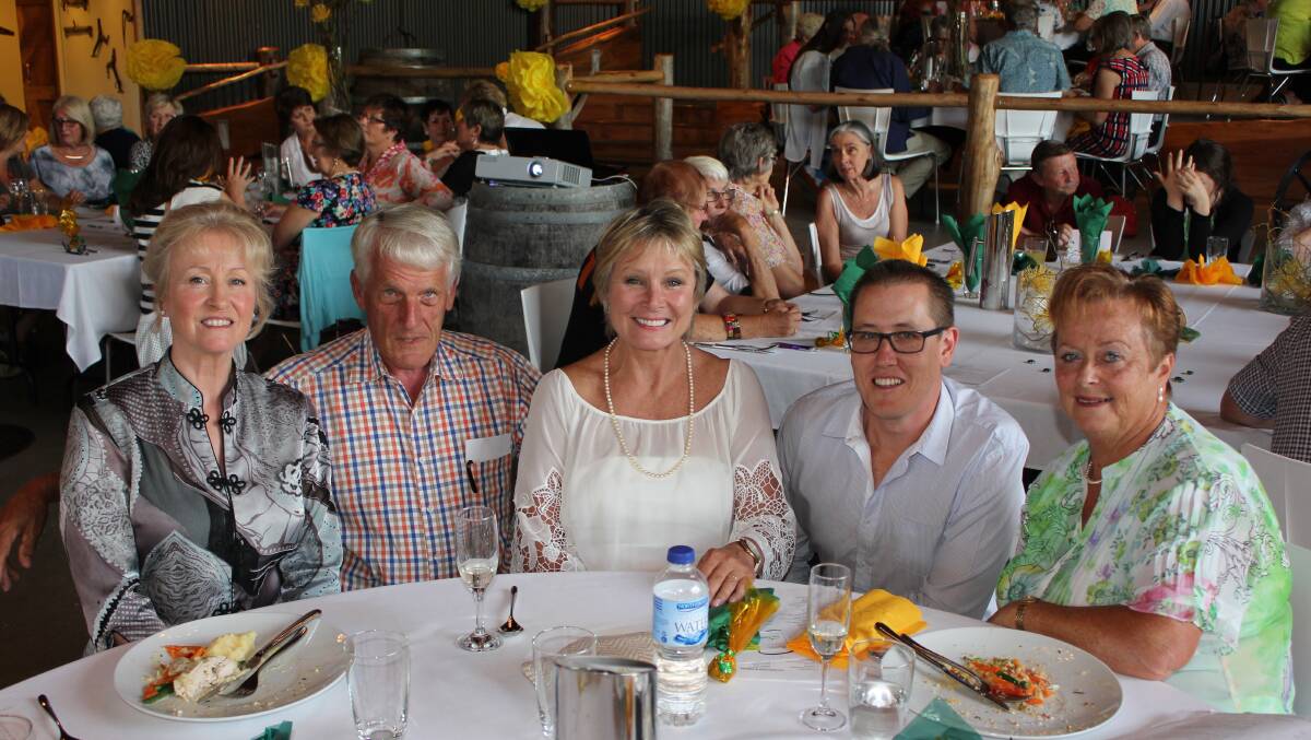 At the Can Assist auction are (from left) Bega Valley Shire Councillor Ann Mawhinney, Peter Van Bracht, Belinda Green, Ian Campbell and Rhonda Van Bracht. 