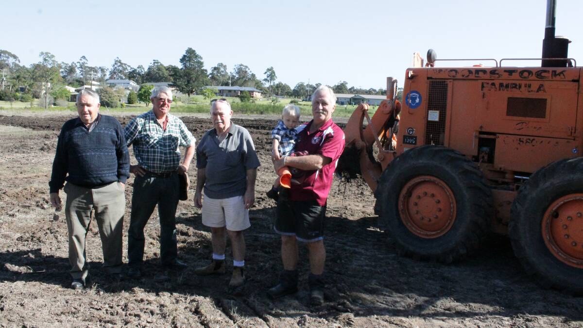 Happy to see work begin on the recreation area at Kalaru are Evans Park sporting complex committee members (from left) John Stafford, Vinnie Taylor, president Peter Davis and Chris Sly (holding grandson Archie).
