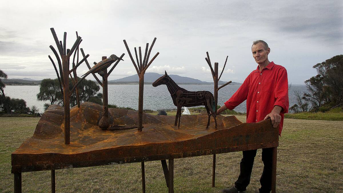 ANU Sculpture Prize winner "The Plot Thickens 2014" by Suzie Bleach and Andy Townsend (pictured) of Wapengo