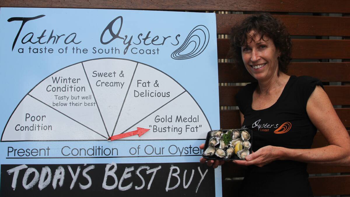 Jo Rodely shows off the award-winning Sydney rock oysters after being named Champion of Show at the 2013 Sydney Fine Food Awards. Tathra Oysters claimed the same crown this year.