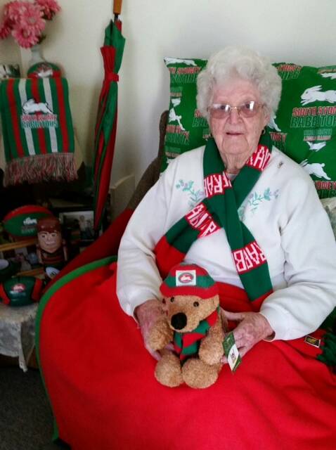 Rhona Jeffries, of Bega, is a passionate supporter of the South Sydney Rabbitohs.