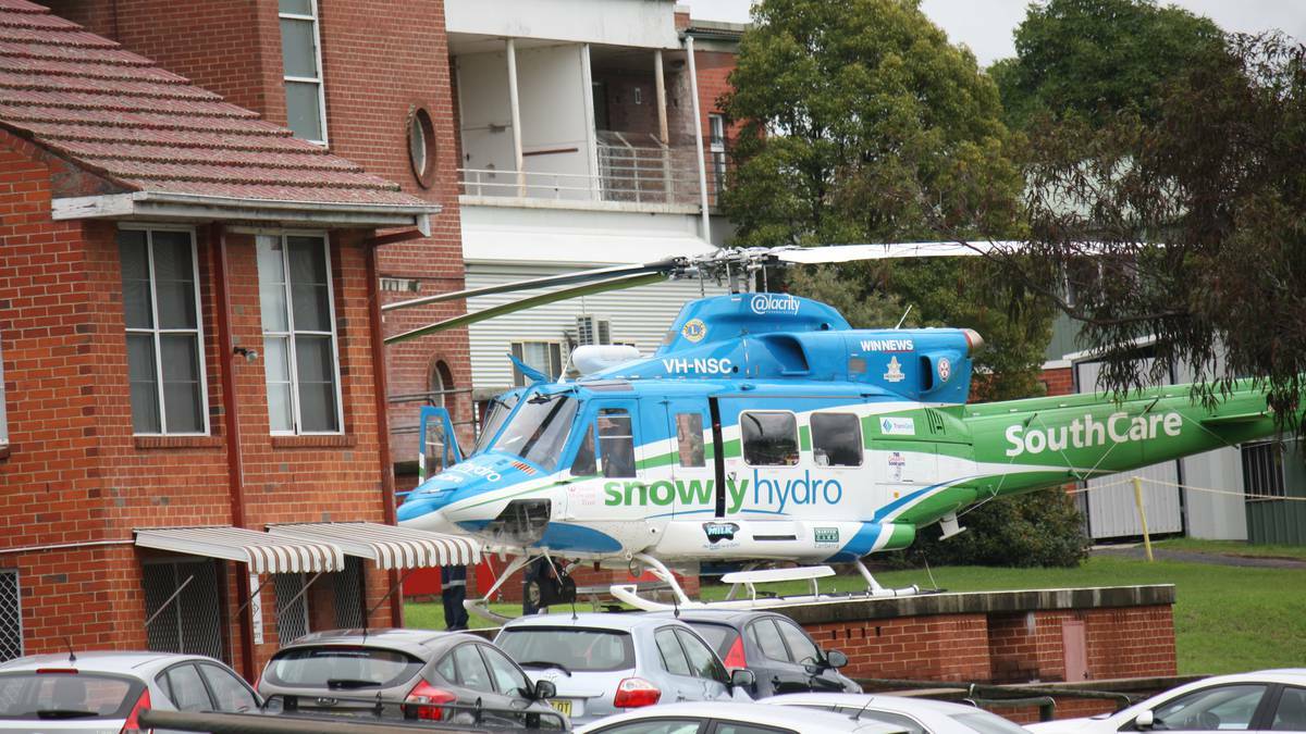 The Snowy Hydro SouthCare rescue helicopter at Bega Hospital. 