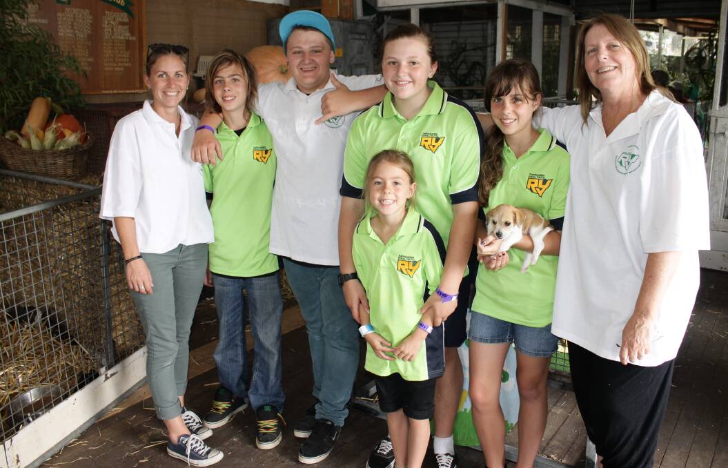 Representing the Tarraganda Rural Youth are (from left) Sally Benedyka, Toby Armstrong, Tyson and Nadine McLucas, Phoebe and Lily Armstrong and Debbie Hall. Tarraganda Rural Youth looked after the animal nursery at the Bega Show.