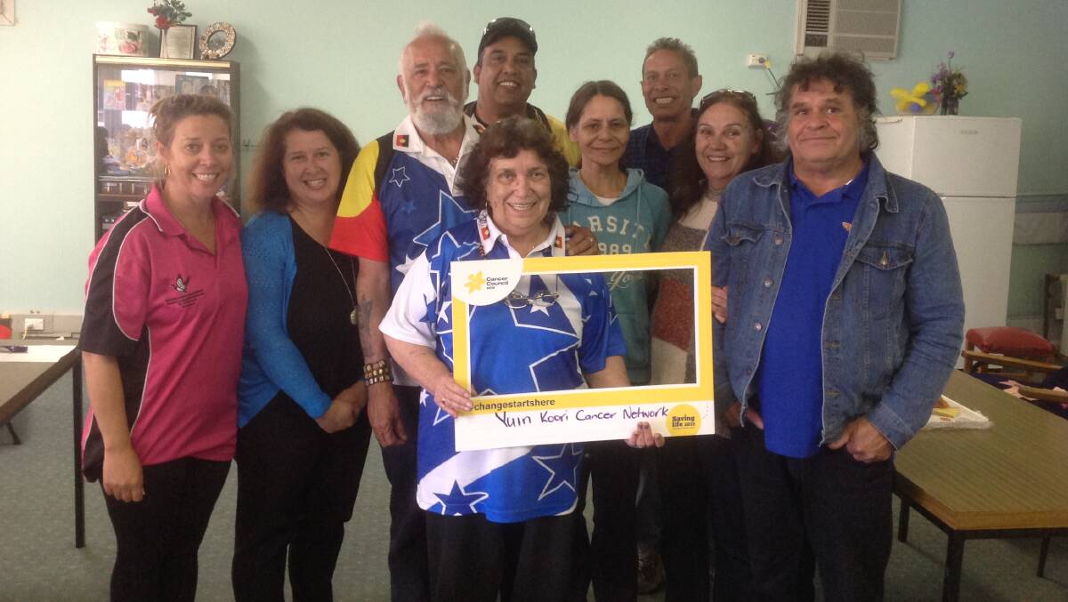 Cancer Council’s Jennifer Mozina (second left) with Yuin Koori Cancer Network members showing they support Cancer Council’s vision for change, at a meeting held in Eden on October 1.