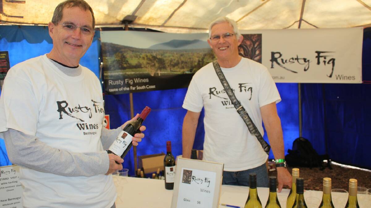Rusty Fig wines' Rob Gillespie and viticulturalist Gary Potts at Four Winds Festival 2014. Photos: Ben Smyth