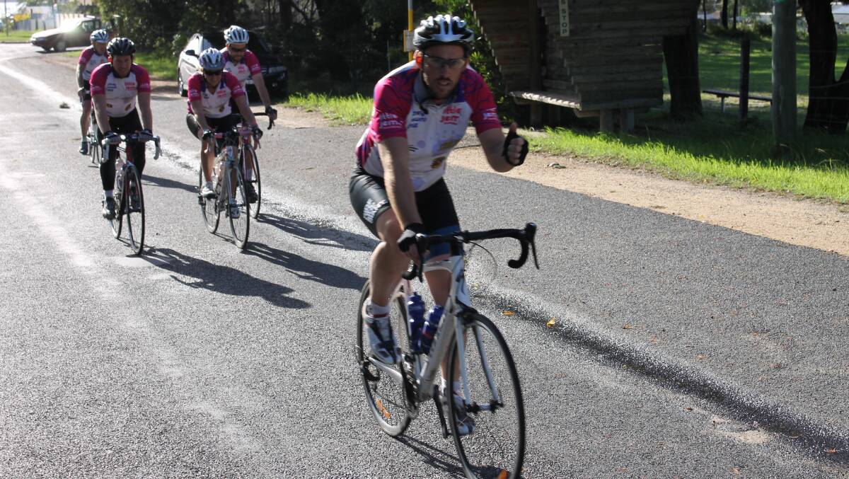 Cyclists on the Little Jem Foundation's fundraising ride from Sydney to Newry head off from Tathra on Saturday morning