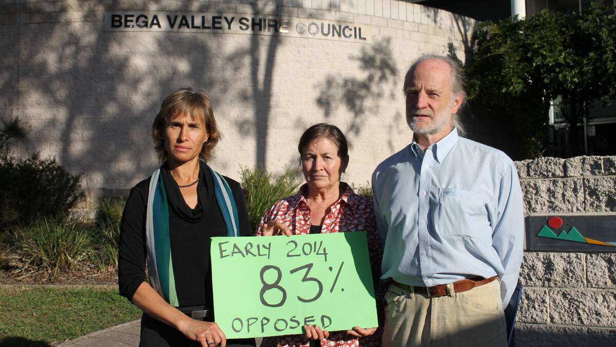Nadine Hills (left), Vicki Sherwin and Paul Payten were disappointed with the result after BVSC approved the Woolworths development proposal. 