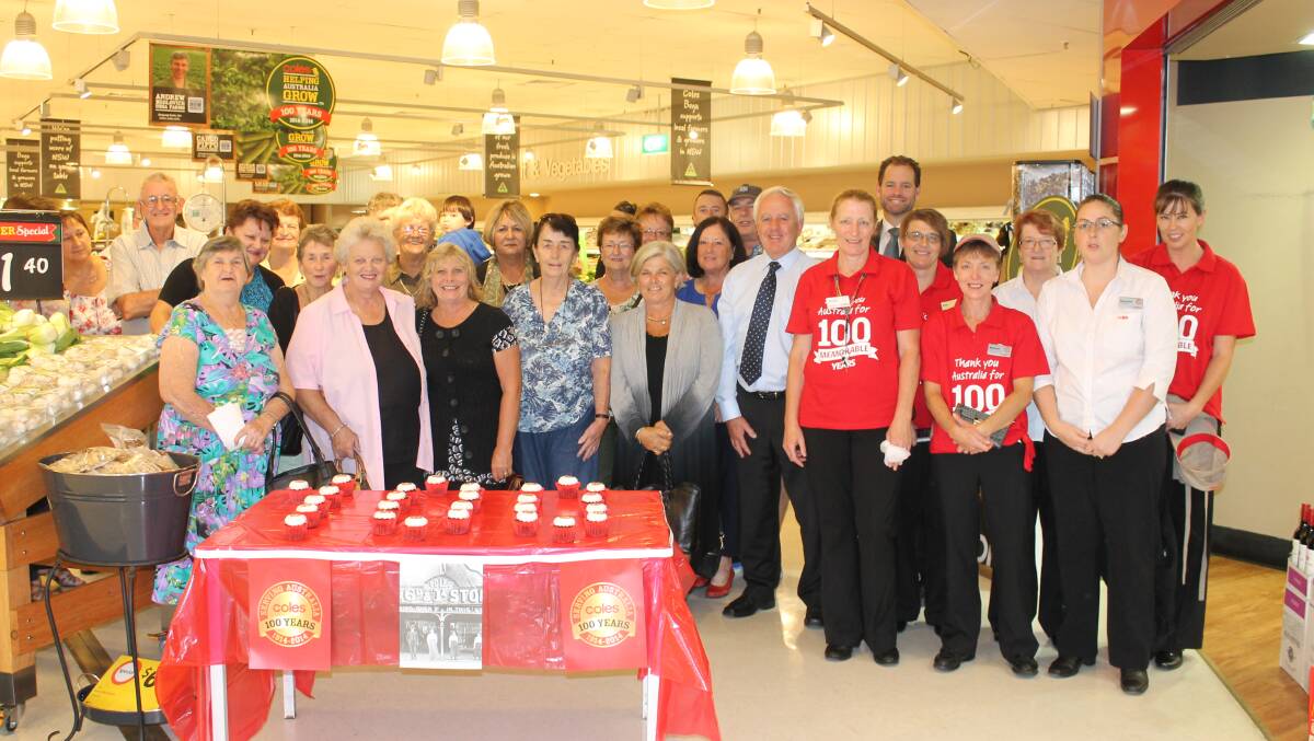 Team members past and present from Coles Bega celebrated the company’s centenary on Wednesday along with Mayor Bill Taylor and Bega Cheese business manager Michael Hampson.